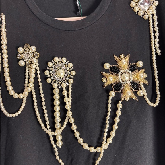 Balmain Black Crop Top with Pearl and Gold Embellishments, Size XXL - Picture 5 of 7